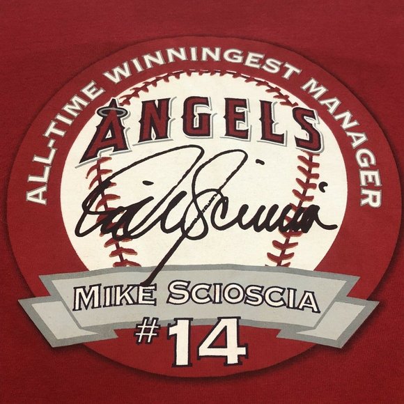 MLB Los Angeles Angels Mike Scioscia #14 All-Time Winningest Manager T-Shirt XL - Picture 6 of 10